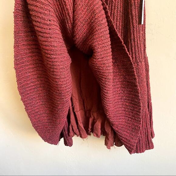 NWT Free People Maroon Red Waterfall Ruffle Knit Sweater Dress - Picture 6 of 8